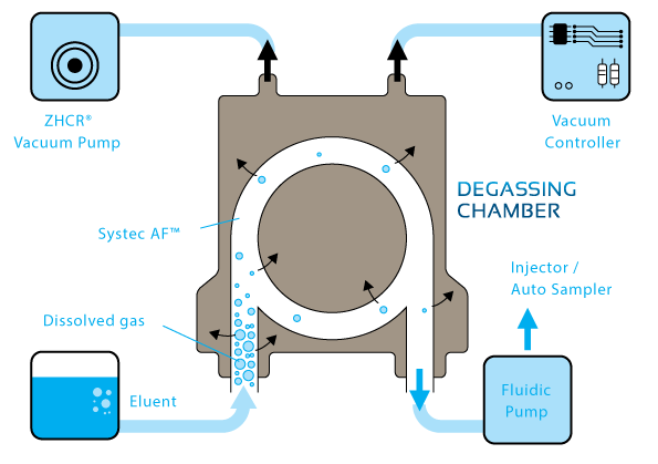DEGASSING CHAMBER with vacuum pump, vacuum controller, fludic pump and dissolved gas.